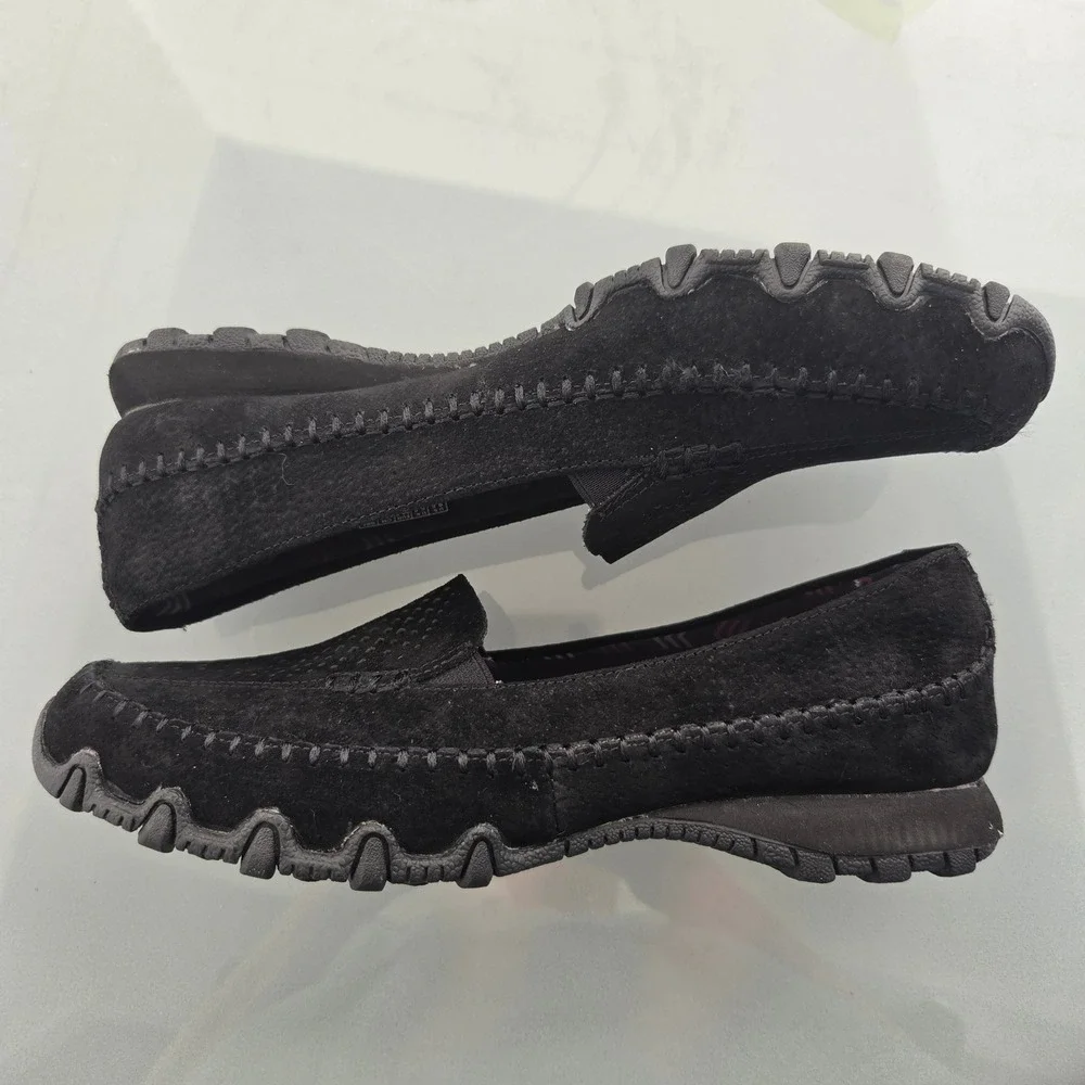 Skechers Relaxed Fit Black Leather Loafers Air-Cooled Memory Foam Womens 8.5